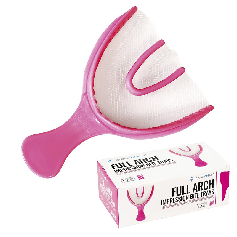 [Australia - AusPower] - 30 Full Arch Pink Disposable Dental Bite Registration Trays for Teeth Molds, 1 Box of 30 Bite Impression Trays 