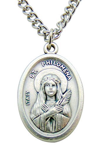 Westman Works Patron Saints Silver Tone Metal Pendant 3/4 Inch Long Italian Medal with Chain Saint Philomena
