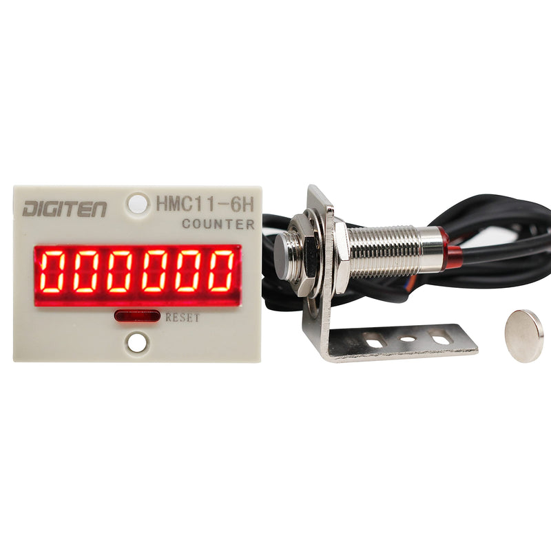 [Australia - AusPower] - DIGITEN 12V-24V 6-Digit 0-999999 LED Display Digital UP Counter+Hall NPN Proximity Sensor Switch+Holder 