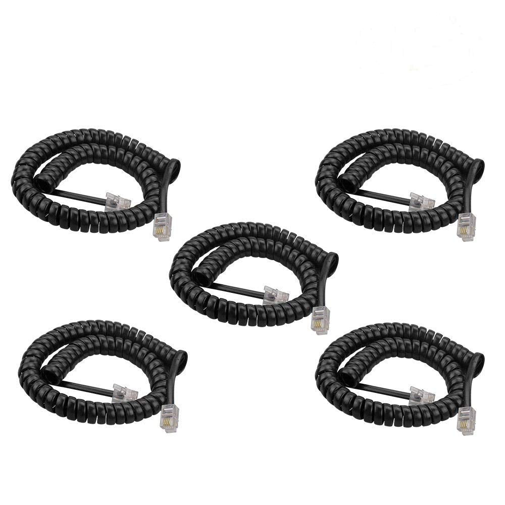 [Australia - AusPower] - 5 Pack 6Ft Uncoild /1.1 FT Modular Coiled Telephone Handset Cord for Telephone/Handset Black Curly Cord(Black) 