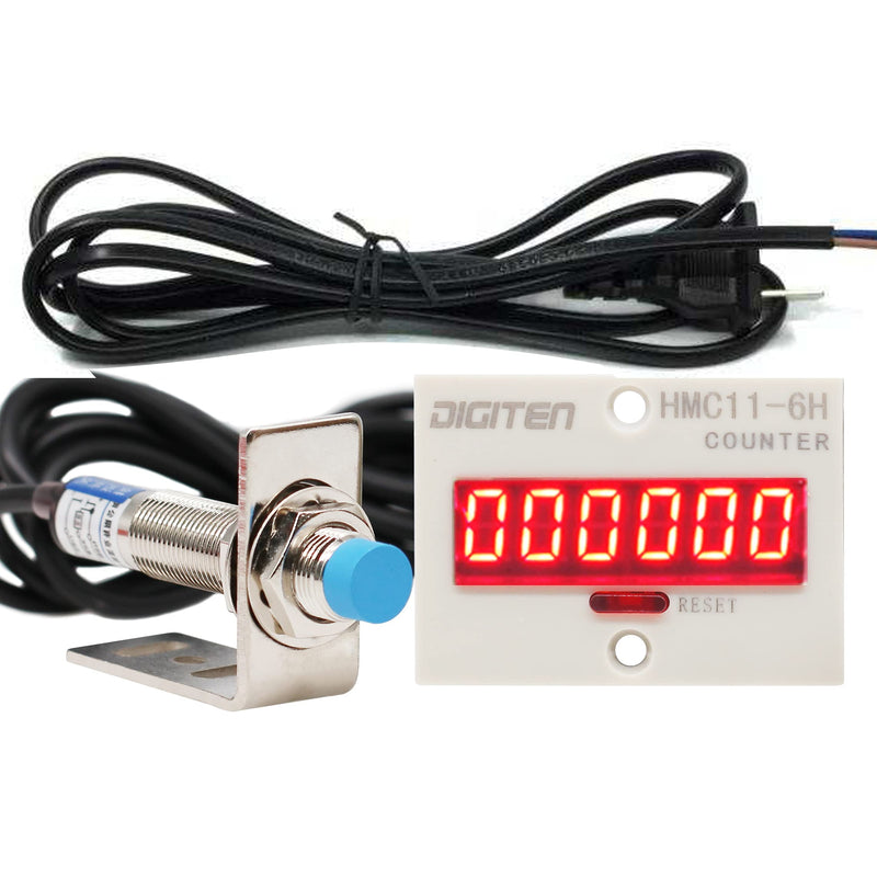 [Australia - AusPower] - DIGITEN 110V-240V 6-Digit 0-999999 LED Display Digital UP Counter+Inductive Proximity Switch NPN Sensor+Holder 