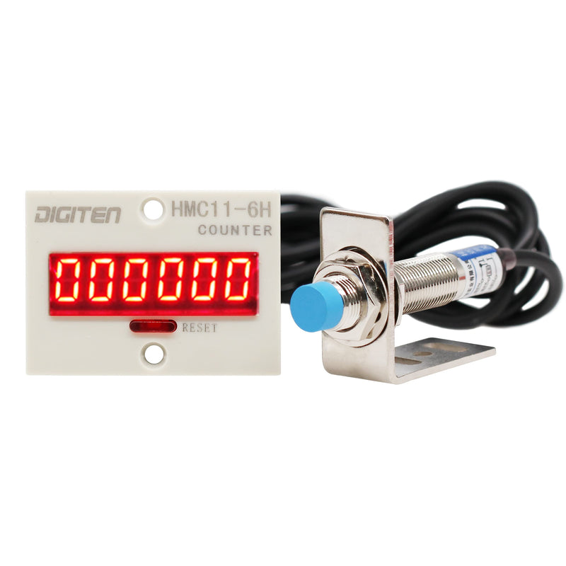 [Australia - AusPower] - DIGITEN 12V-24V 6-Digit 0-999999 LED Display Digital UP Counter+Inductive Proximity Switch NPN Sensor+Holder 