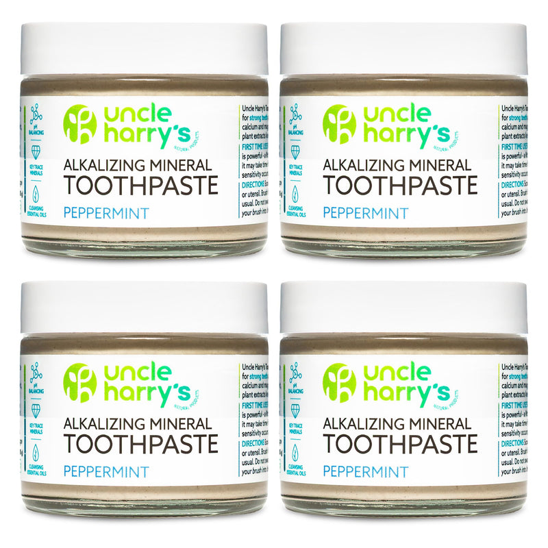 Uncle Harry's Peppermint Remineralizing Toothpaste | Natural Whitening Tooth Paste Freshens Breath & Promotes Enamel | Vegan Fluoride Free Toothpaste (4 Pack) Pack of 4 (12 Ounce)
