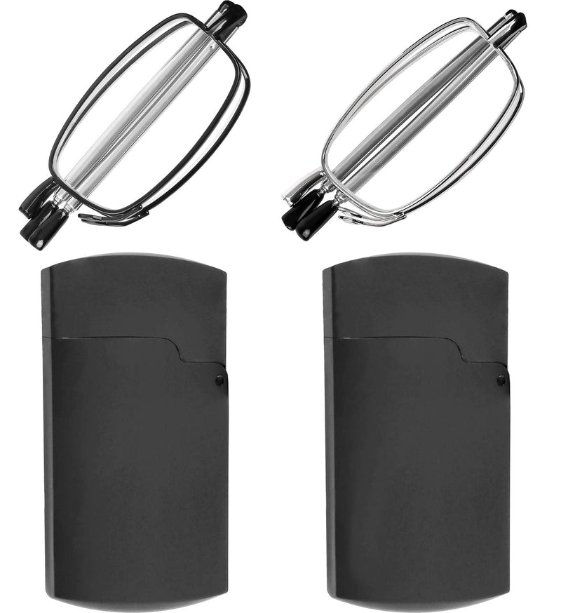 [Australia - AusPower] - Reading Glasses 2 Pair Black and Gunmetal Readers Compact Folding Unisex Glasses for Reading Case Included Bundle: Set of Black and Gunmetal With 2 Cases 2.5 x 