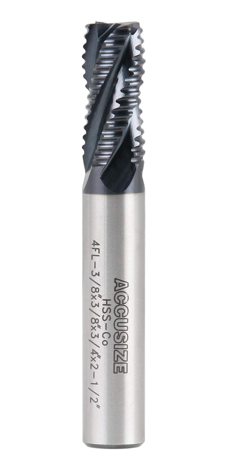 [Australia - AusPower] - Accusize Industrial Tools Standard Tooth M42 8% Cobalt TiAlN Roughing End Mill, 3/8" Diameter, 3/8" Shank Diameter, 3/4" Flute Length, 1102-0038 1 3/8" Dia, 3/8" Shk Dia, 3/4" Flt Length 