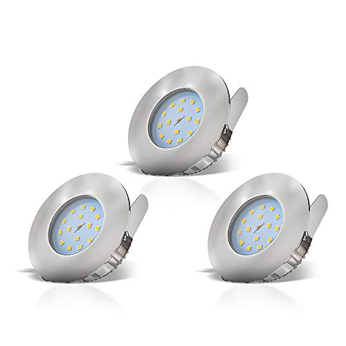 LED Bathroom Recessed Spotlight Ultra Slim Incl. 3 x 5W LED Module 230V IP44 Bathroom Suitable LED Recessed Bathroom Ceiling Light Spotlight, Set of 3 230V, Volt, Round, Warm White Plastic Matte Nickel, EEK A+ 3 x 400 lumen, Installation Depth of Only ...