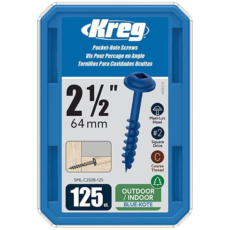 [Australia - AusPower] - Kreg SML-C250B-125 Blue Kote, Pocket Screws, 2 1/2 Inch, 8 Coarse Thread, Maxi-Loc Head (125 Count) 