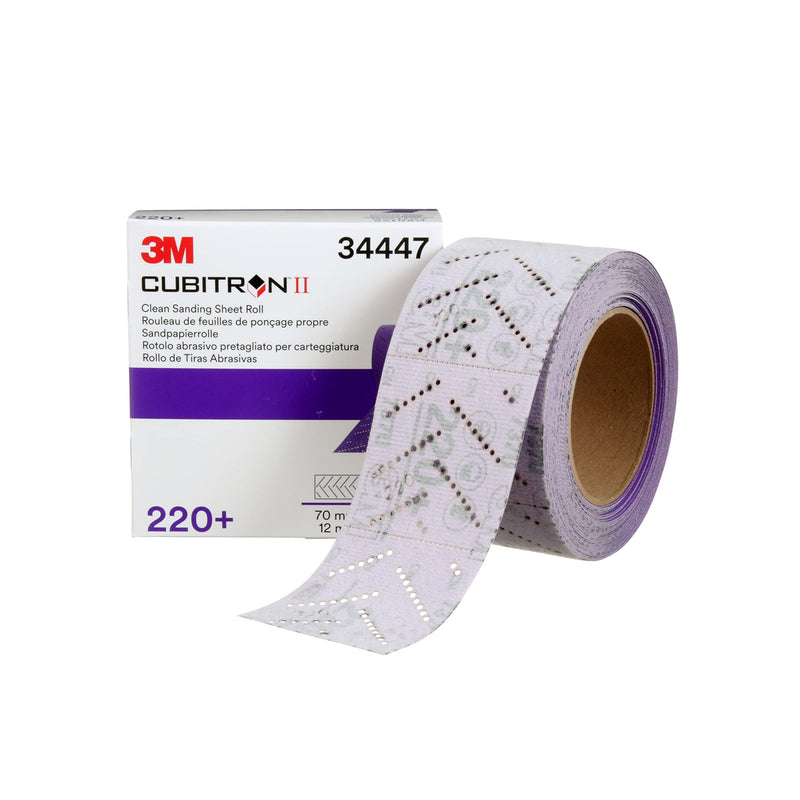 3M Cubitron II Hookit Abrasive Sheet Roll, 34447, Multi-Hole, 70 mm x 12 m, 220+ Grade, Automotive Sanding Roll Sandpaper for Coating Removal, Body Repair, Auto Sanding Pack of 1