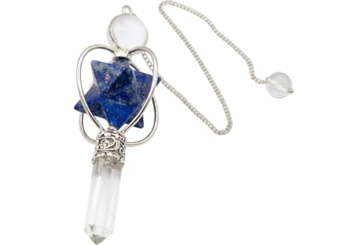 Rare 3 in 1 Clear Quartz Lapis Lazuli Spinning Merkaba Pendant with Sphere Point Wellness Healing Gift Gemstone