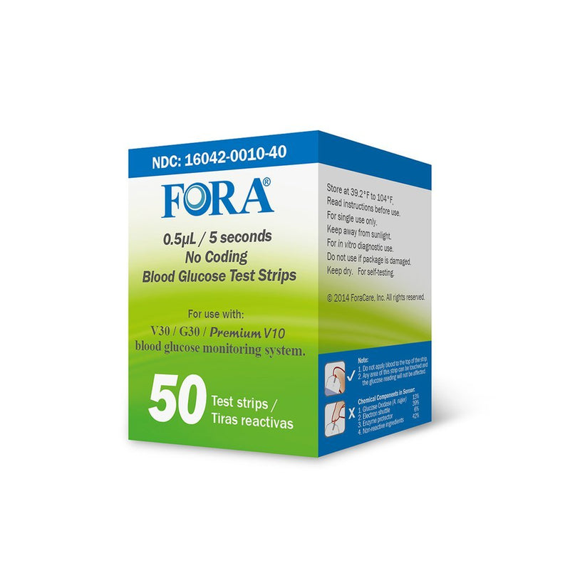 [Australia - AusPower] - FORA V30 G30 Premium V10 Blood Glucose Test Strips - 50count, Precise Blood Sugar Measurement for Diabetes and Your Diabetic Diet 