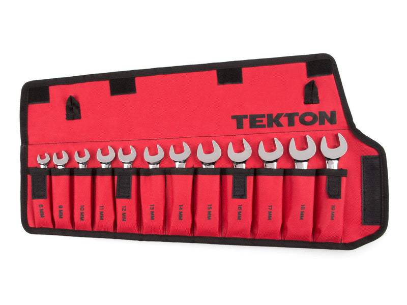 TEKTON Stubby Combination Wrench Set, 12-Piece | WRN01190 12-Piece (8-19 mm) Pouch