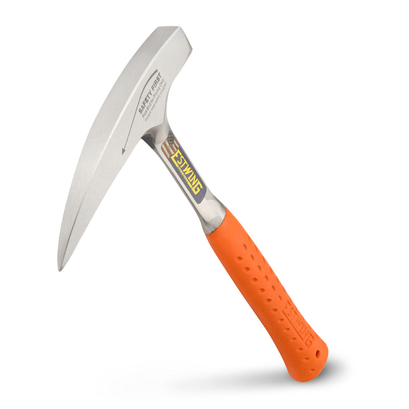 ESTWING Rock Pick - 22 oz USA Made Geology Hammer with Pointed Tip & Hi-Vis Orange Shock Reduction Grip - EO-22P