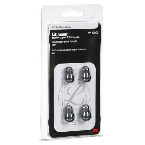 Littmann 40001 Replacement Ear Plugs for All Littmann Stethoscopes - Black | Includes 2 pairs of soft sealing snap-tight ear buds, large and small. Suitable for all Littmann stethoscopes