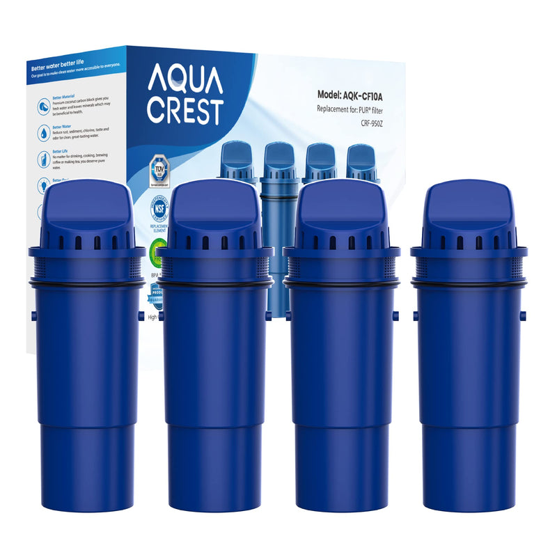 [Australia - AusPower] - AQUA CREST NSF Certified Filter, Replacement for Pur®, Pur® Plus Pitcher Water Filter, CRF950Z, PPF951K™, PPF900Z™, DS1811Z, PPT711, PPT111, CR-1100C and All Pur® Pitchers and Dispensers, 4 Packs 