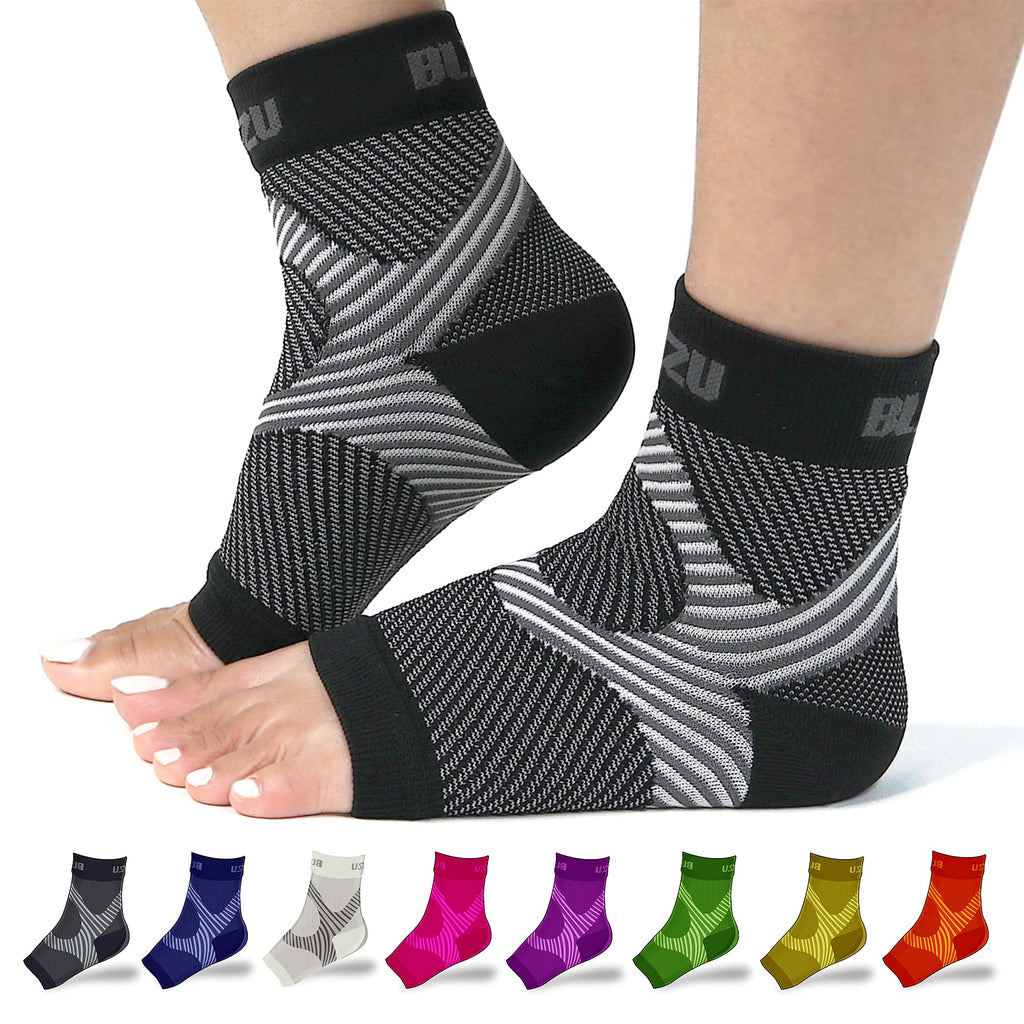 BLITZU Compression Socks for Plantar Fasciitis, Achilles Tendonitis Relief. Ankle Compression Sleeve for Heel Spurs, Foot Swelling, Fatigue & Sprain. Arch Support Brace for Sports, Gym Black L-XL Large/X-Large (1 Pair)