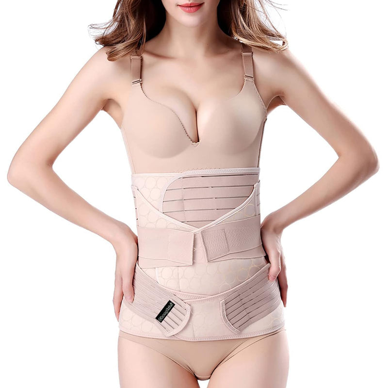 [Australia - AusPower] - ChongErfei 3 in 1 Postpartum Support - Recovery Belly/waist/pelvis Belt Shapewear Slimming Girdle, Beige, L/One Size For Posture Correction Large(One Size) 