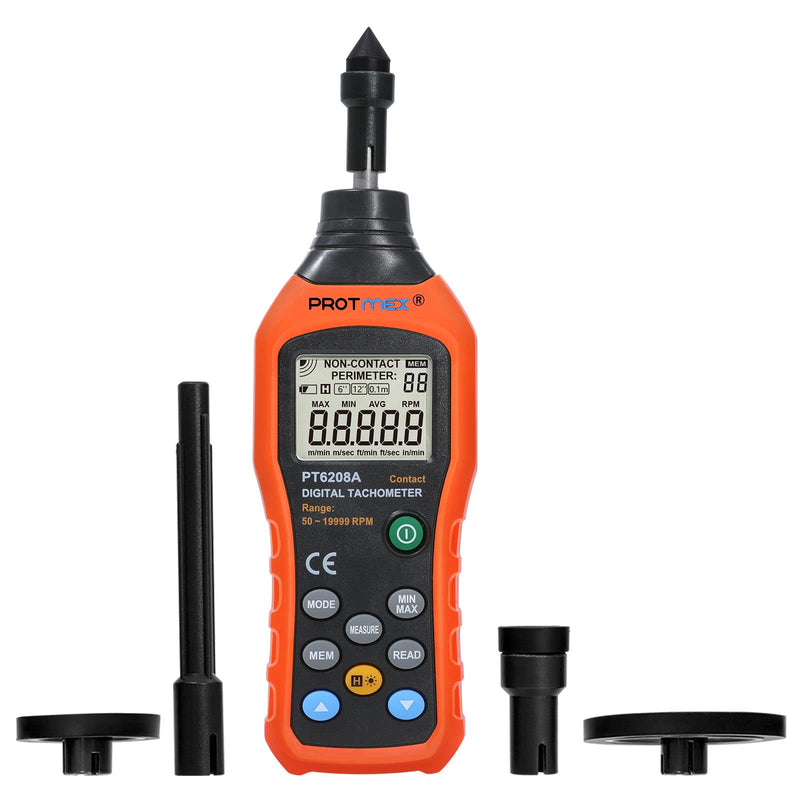 [Australia - AusPower] - PT6208A Digital Contact Tachometer, Contact Measurement Speed Tach Meter, 50-19999RPM Speed Meter, Contact Tach RPM Meter with 100 Groups Data Logging, Data Hold, Max/Min/AVG, Backlight 