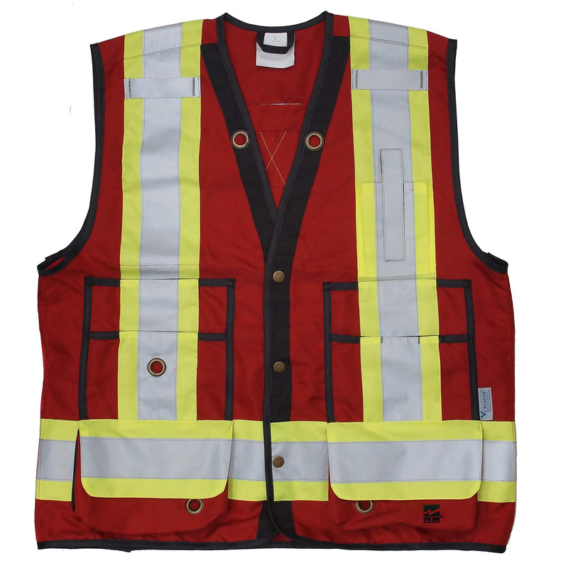 Viking Open Road Surveyor Safety Vest - Class 2 Reflective Polyester Twill with 14" Zippered Pack on Back, Plentiful Pockets Medium Red
