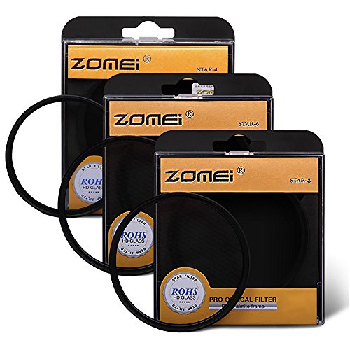 Zomei 77mm Star-Effect Cross Starburst Twinkle Lens Kit + 4 Points Star Filter + 6 Points Star Filter + 8 Points Star Filter Set for Canon Nikon