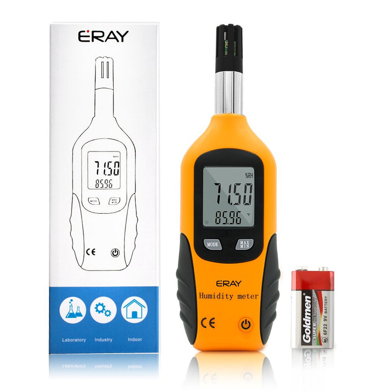 [Australia - AusPower] - Digital Psychrometer Thermometer Hygrometer with Backlight, ERAY Temperature and Humidity Reader Meter Thermo-Hygrometer with Dew Point and Wet Bulb Temperature, 9V Battery Included(Yellow) Yellow 