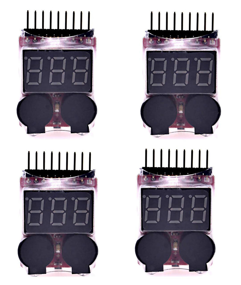 [Australia - AusPower] - Readytosky Lipo Battery Checker RC Battery Low Voltage Buzzer Alarm Voltage Tester Monitor for 1-8S Lipo Life LiMn Li-ion Battery(4PCS) 