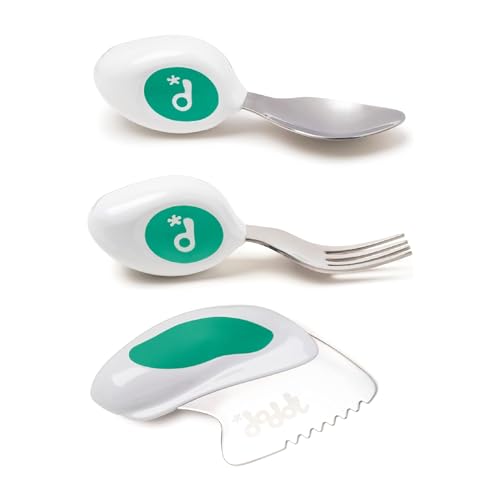 doddl Toddler Utensils, Ergonomic Fork Spoon and Knife Set for Self Feeding, Stainless Steel Silverware for 1-3 Year Olds, BPA Free, Dishwasher Safe (Aqua) Aqua