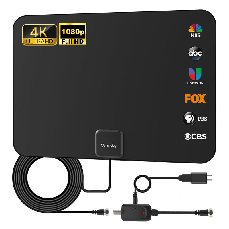 [Australia - AusPower] - TV Antenna Indoor, Digital Amplified Indoor HDTV Antenna, 1080p VHF UHF Television Local Channels Detachable Signal Amplifier and 16.5ft Long Coax Cable Black 