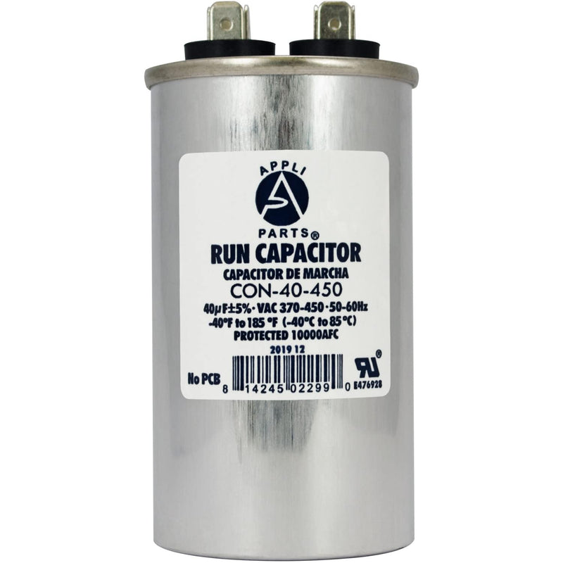 [Australia - AusPower] - Appli Parts Run Capacitor for ac 40 Mfd uF (microfarads) 370 VAC or 450 VAC CBB65 Round Universal fit for hvac and other applications 4 in High 2 in Wide CON-40-450 