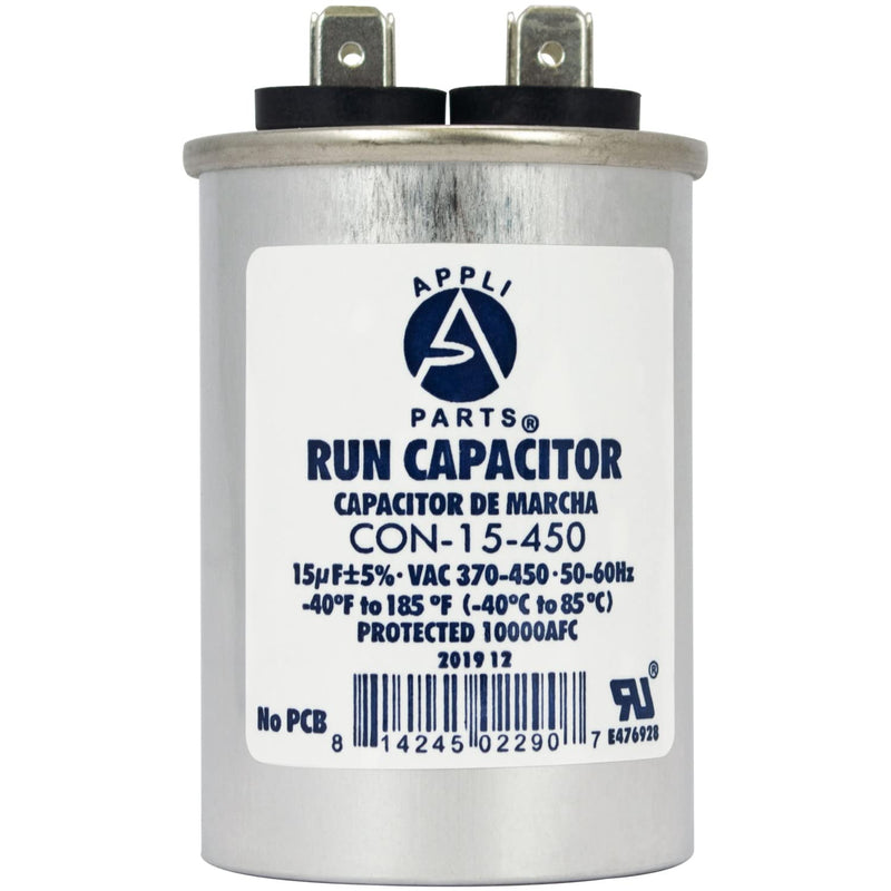 [Australia - AusPower] - Appli Parts Run Capacitor for ac 15 Mfd uF (microfarads) 370 VAC or 450 VAC CBB65 Round Universal fit for hvac and other applications 3 in High 1-5/8 in Wide CON-15-450 