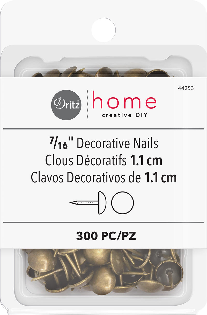 [Australia - AusPower] - Dritz Home 44253 Smooth Decorative Nails, 7/16-Inch, Antique Brass (300-Piece) 300-Piece 