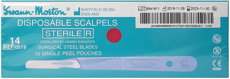 [Australia - AusPower] - Swann-Morton® #14 Sterile Disposable Scalpels with Blade [Individually Packed, Box of 10] 