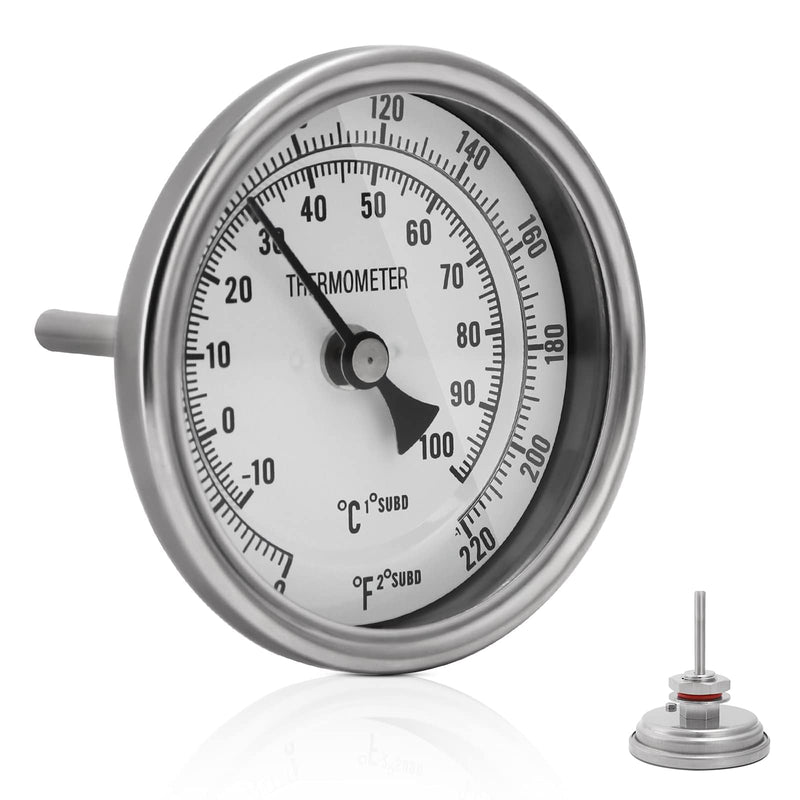 [Australia - AusPower] - Ferroday Stainless Steel Thermometer Dial Thermometer 1/2 NPT Homebrew Kettle Thermometer With Lock Nut & O-ring ( 0-220ºF, -10-100ºC) 