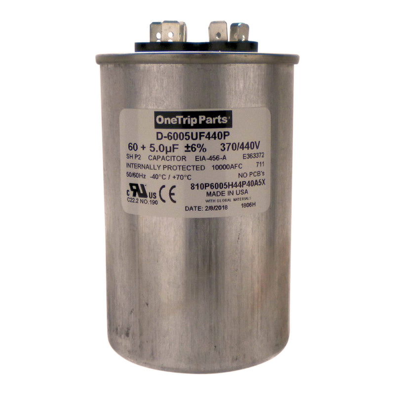 USA Run Capacitor 60+5 UF 60/5 MFD 370 VAC / 440 VAC 2-1/2 Inch Round Heavy Duty
