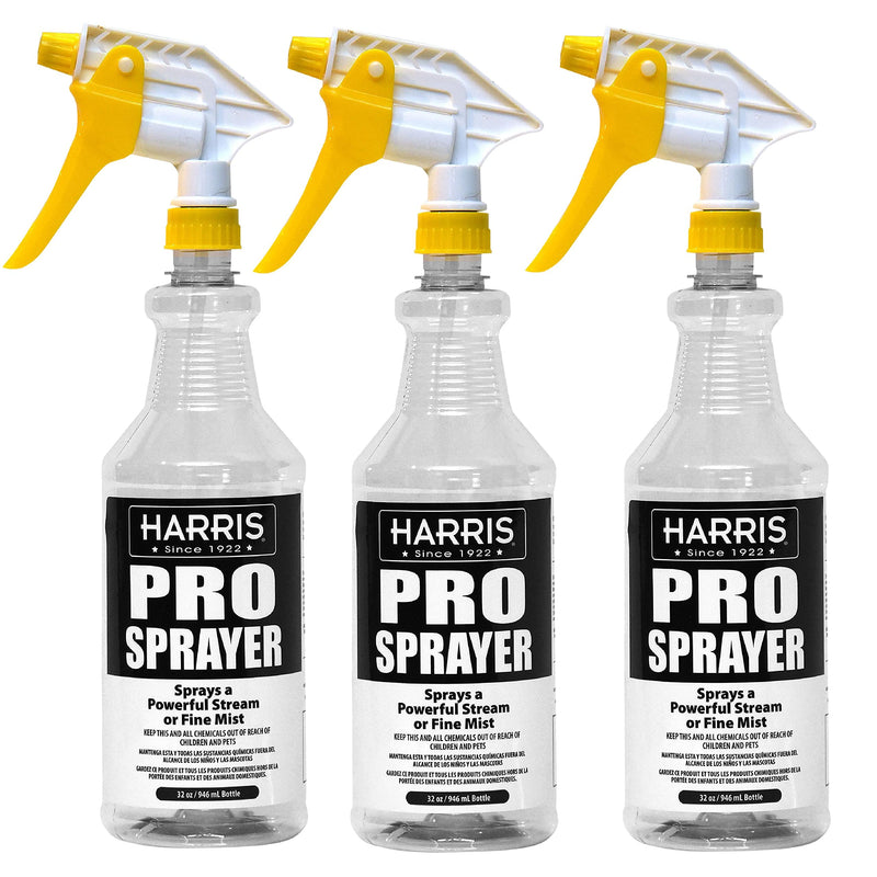 [Australia - AusPower] - HARRIS Professional Spray Bottle 32oz (3-Pack), All-Purpose for Cleaning and Plants with Clear Finish, Pressurized Sprayer, Adjustable Nozzle and Measurements 