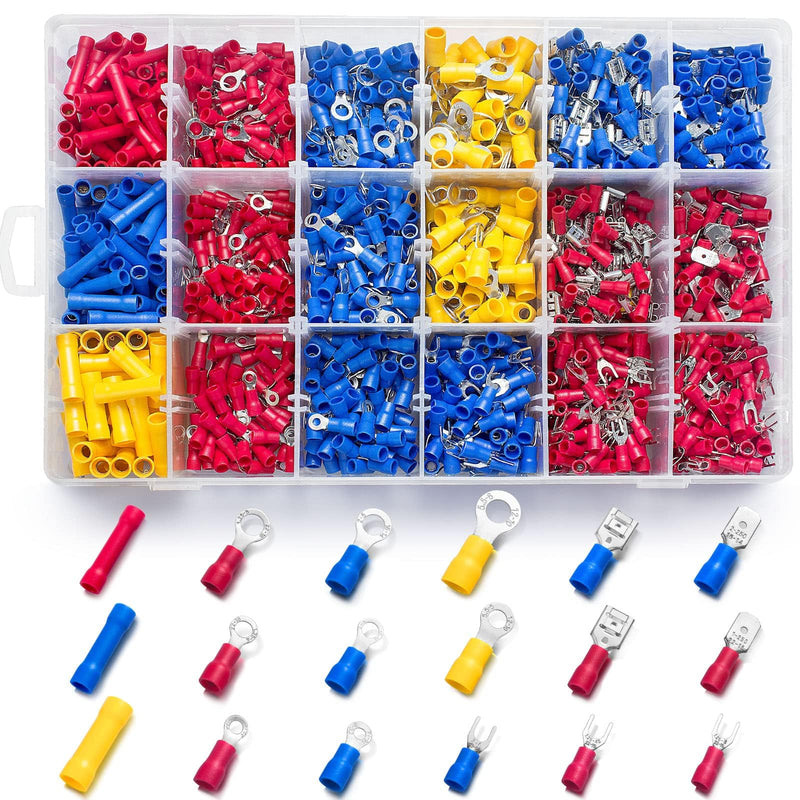 1200PCS Electrical Connector Kit-Sopoby Automotive Insulated CrimpTerminals Connectors for Wiring Mixed Ring Fork Spade Butt Connector Set 1200pcs