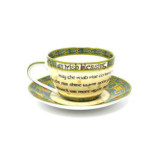 Royal Tara Traditional Irish Blessing Bone China Cup & Saucer - Irish Weave - 10.5 fl oz
