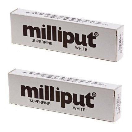Two packs of Milliput Superfine 2-part self-hardening white wood filler putty