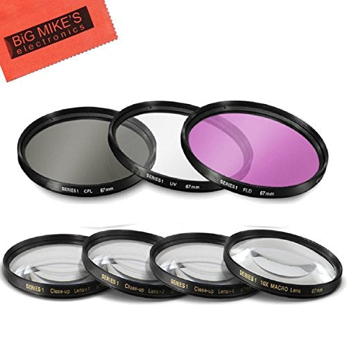 67mm Multi-Coated 7 Piece Filter Set Includes 3 PC Filter Kit (UV-CPL-FLD-) and 4 PC Close Up Filter Set (+1+2+4+10) for Nikon CoolPix P900, P950 Digital Camera