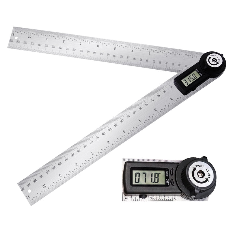 [Australia - AusPower] - Stainless Steel Digital Angle Ruler Gauge Finder Meter Protractor Measure Metric and Imperial Scale for Automobile constructions Boating Woodworking (Stainless Steel Ruler) 