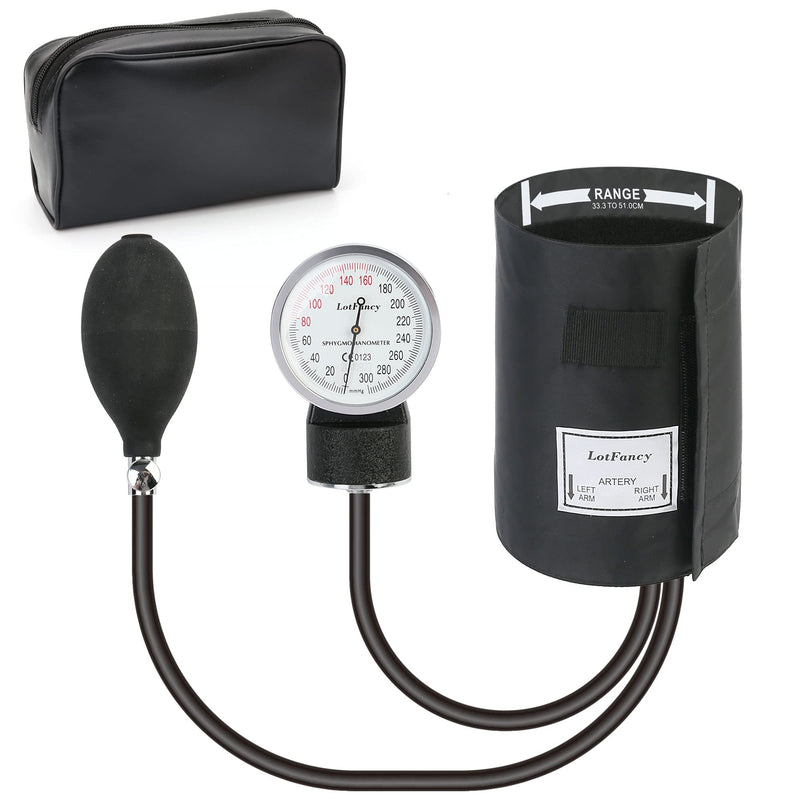 [Australia - AusPower] - LotFancy Aneroid Sphygmomanometer, Large Adult Cuff (13" to 20"), Professional Manual Blood Pressure Monitor, Nurse BP Monitor, Durable Carrying Case Included, L Cuff L Cuff (13"-20") Black 