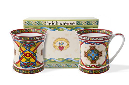 Set of two Royal Tara Irish Celtic Cross Irish coffee glasses with Irish Weave design in matching box, 11oz capacity.