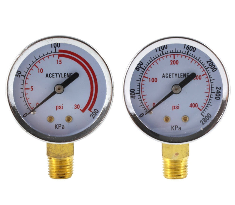 SÜA - Low and High Pressure Gauges for Acetylene Regulator - 2 inches (Pair) 2"-High and Low