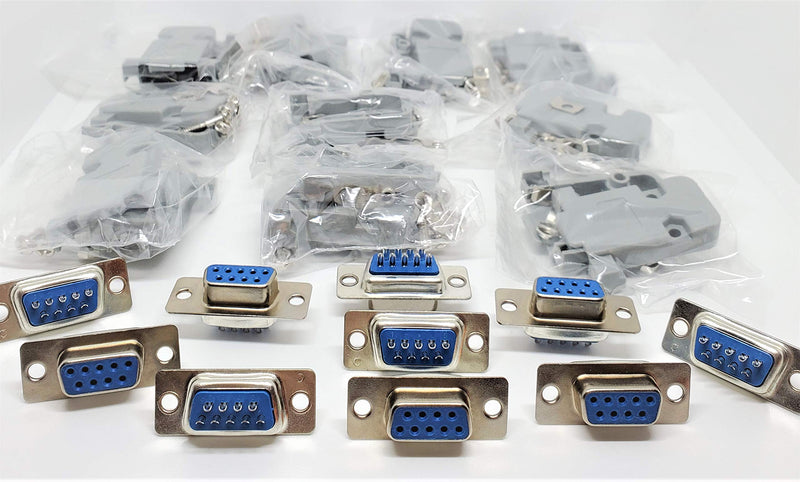 [Australia - AusPower] - Connectors Pro Pc Accessories 10 Sets Solder Cup DB9 Female + Plastic Hoods, 9 Pins D-Sub Connector & Hood Set, 20-Pack (10 DB9 Females + 10 Hoods) 