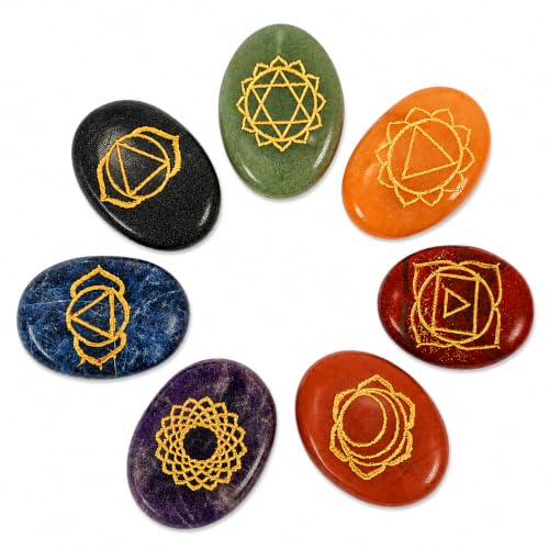 7 Chakra Oval Reiki Set – Natural Healing Crystal Stones for Chakra Balancing, Meditation & Energy Healing – Reiki Charged Gemstone Set for Positive Energy, Spiritual Growth & Home Decor