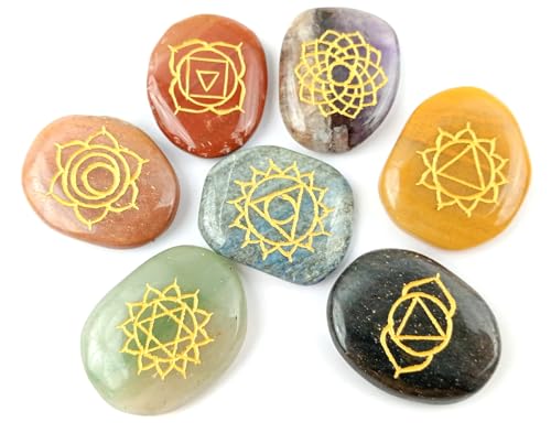 7 Chakra Flat Tumbled Stone Set – Reiki Healing Crystals for Meditation, Chakra Balancing, Energy Work, Yoga, Spiritual Gifts – Natural Gemstones Kit for Men & Women