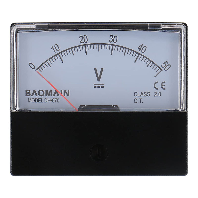 [Australia - AusPower] - Baomain Voltmeter DH-670 DC 0-50V Rectangular Class 2.0 Analog Panel Volt Voltage Meter 