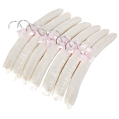 15" Luxurious Satin Padded Hangers with Anti-Rust Hook, for Dresses, Bridal, Lingerie, Woolen Items etc., Pack of 10, Cream Cream White