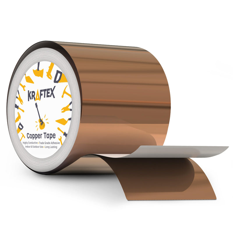 [Australia - AusPower] - Kraftex Copper Tape [2 Inch x 33ft]. Copper Tape Conductive Adhesive use as Copper Tape for Slugs, Copper Shielding Tape for Guitars, Faraday Tape or Copper Flashing roll. 