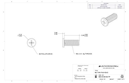 US Micro Screw M2-0.4 x 5mm stainless steel thin pan head Phillips machine screws, 100 pieces
