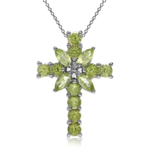 Silvershake White Gold Plated 925 Sterling Silver Cross Pendant with 18 Inch Chain Necklace Genuine Peridot rhodium (white gold plated)